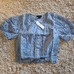 J. Crew Button-front Eyelet Cropped Top Hydrangea Blue Shirt NWT X-small XS
